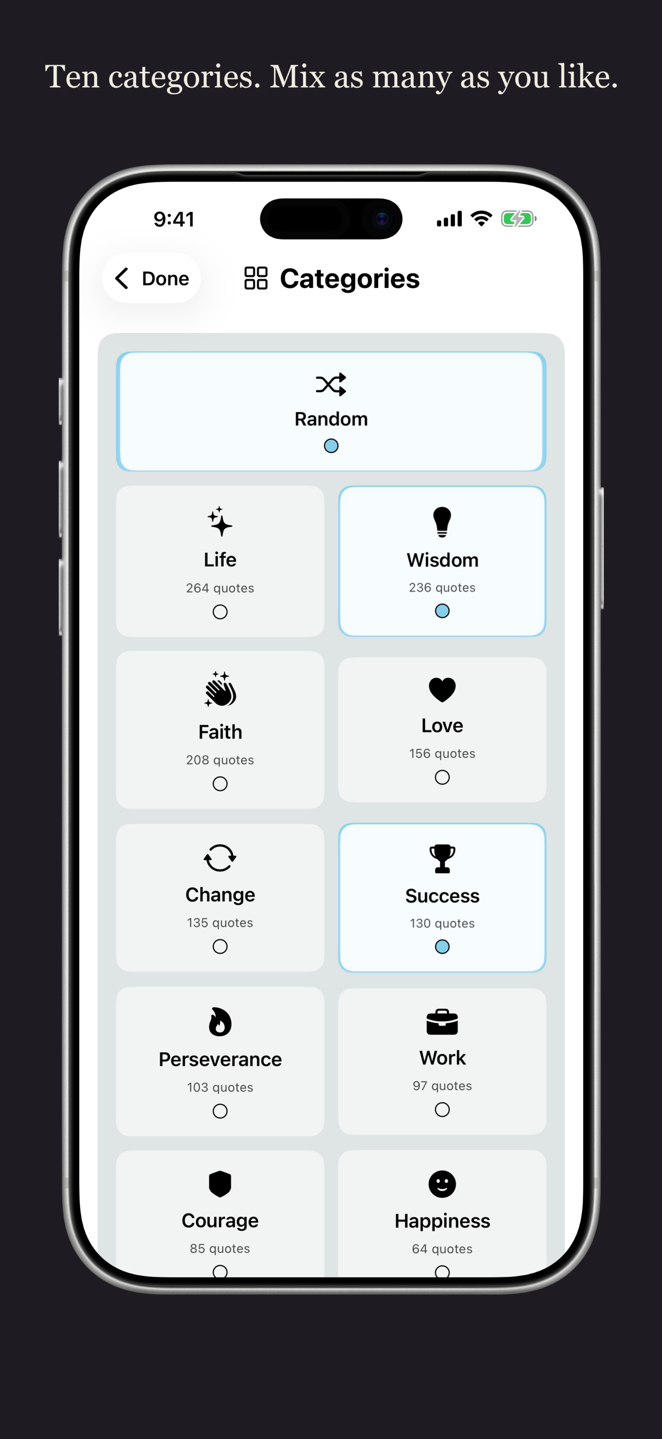 Choosing quote categories